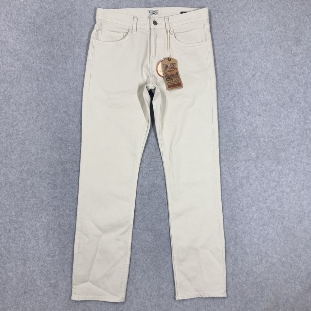 Faherty Jeans Men 30x30 Slim Denim Ivory Special Weave Organic Cotton NWT $198